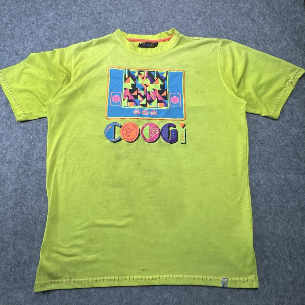 Vintage COOGI Shirt Mens 2XL Yellow Retro Video Game Embroidered Tee Streetwear